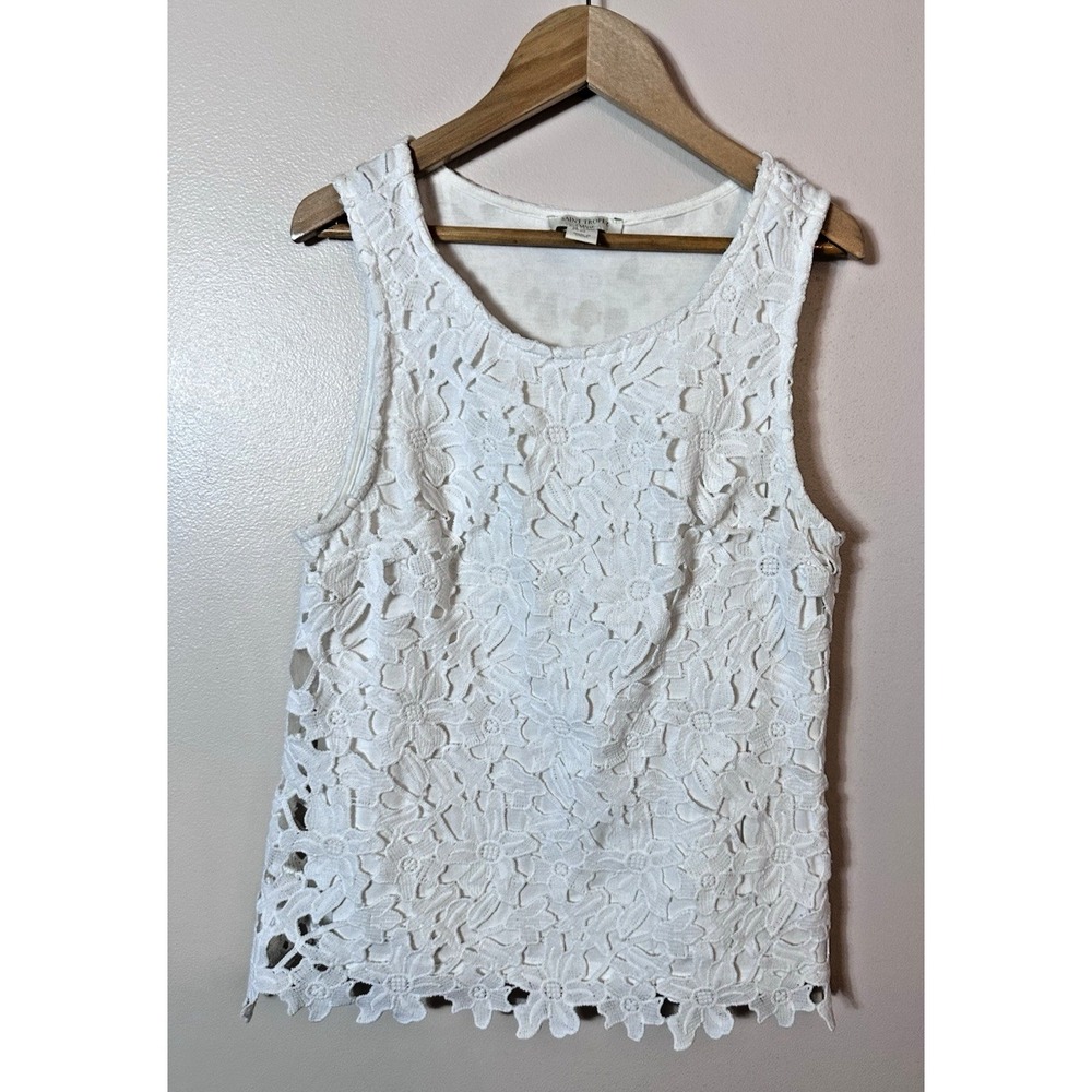 Saint Tropez West Top Womens XS White Floral Crochet Lace Boho Coastal Resort